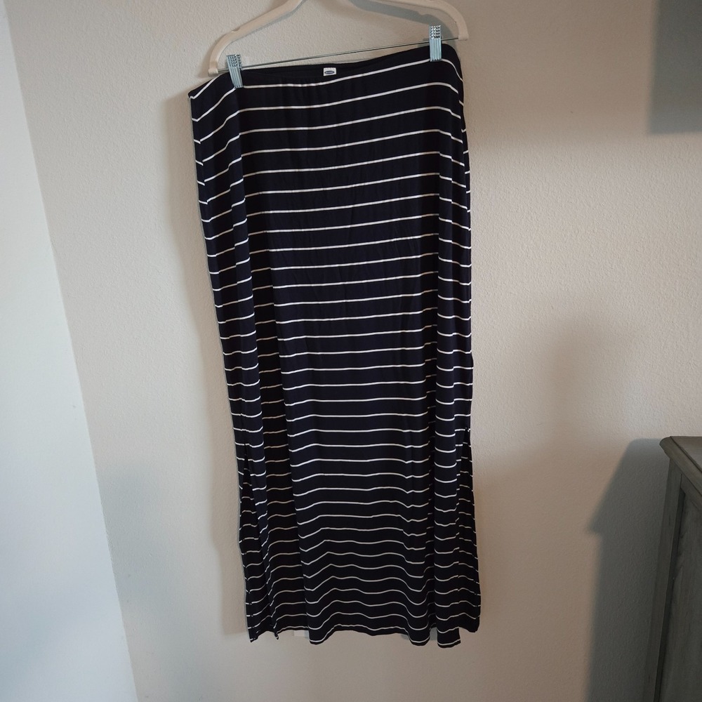 Old Navy Womens Column Maxi Skirt Size XL Navy Stripe Stretchy Elastic Waist